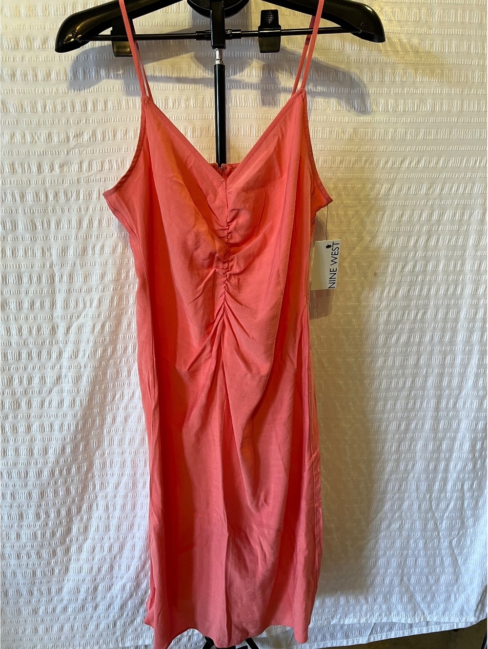 Nine West Ruched Front Strappy Midi Dress Coral Pink Size M NWT